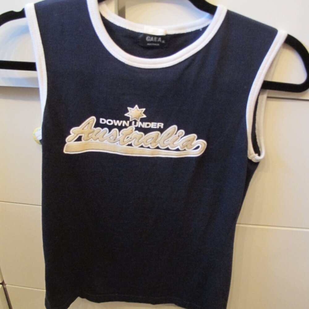 Gaea Australia Tank Top Blue with White Border
